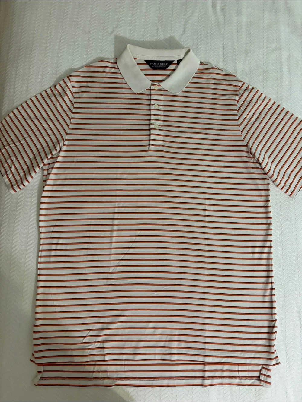 Ralph Lauren Men’s Polo Golf White Polo with Orange & Navy Stripes